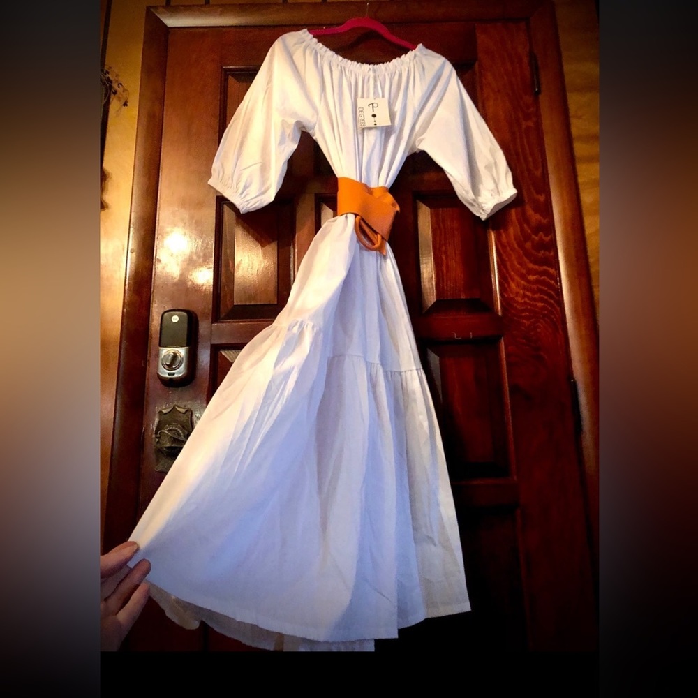 New NWT Made In Italy white off the shoulder maxi dress OSFA